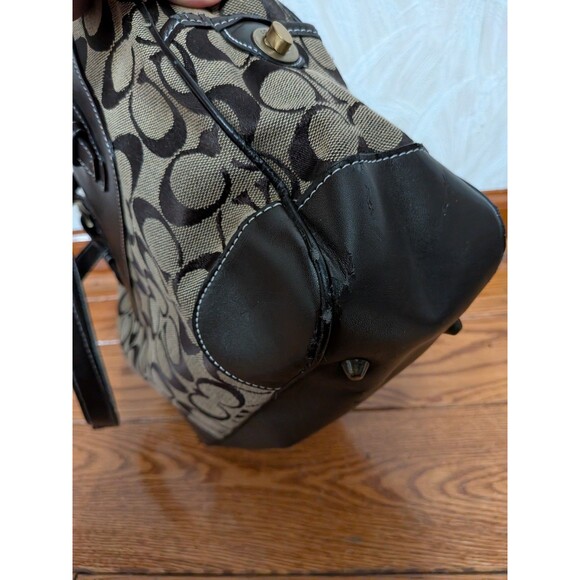 Coach Handbag F3J-6367 Zoe Leather Canvas Satchel Purse Brown Tan Beige Handbag - Picture 6 of 13